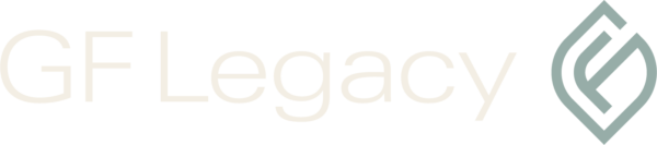White and green GF Legacy horizontal logo with business name and leaf icon.